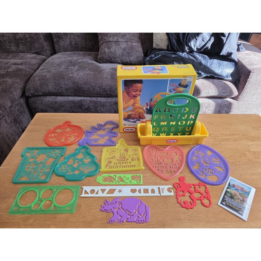 Vintage 1996 Little Tikes Carry Along Stencils in Art Caddy Preschool Drawing